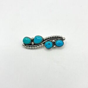 Vintage Navajo 4 Stone Turquoise Signed TL Sterling Silver‎ Pin Brooch 2"
